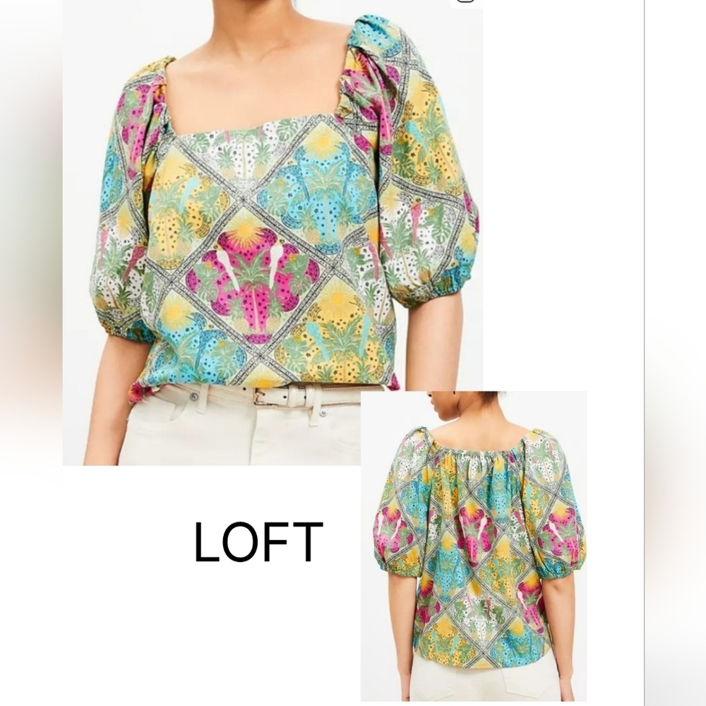 LOFT Vibrant Patterned Puff Sleeve Blouse
